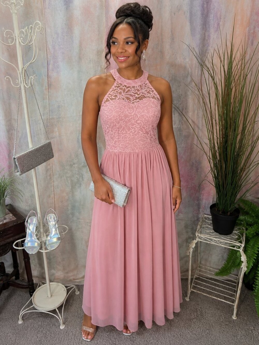 📌Wedtrend Floral Lace Halter-Neck Bodice Formal - Prom - Bridesmaid Dress